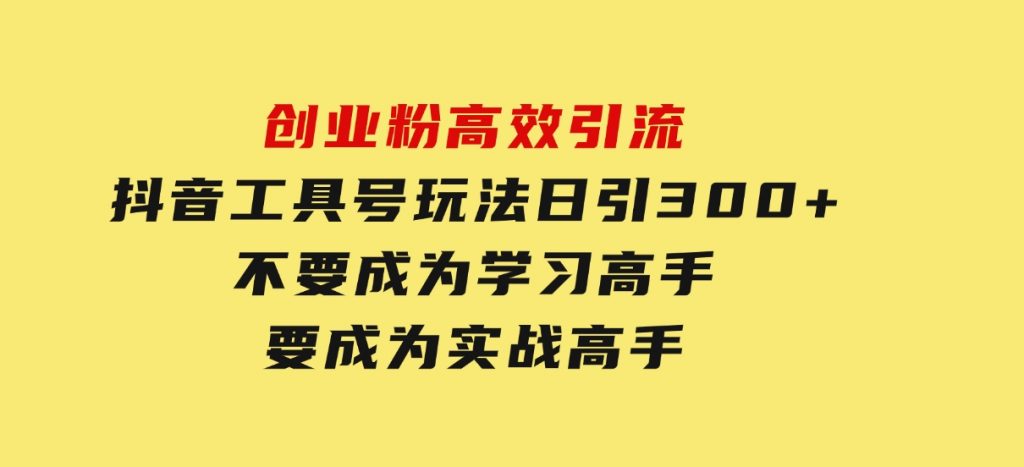 创业粉高效引流，抖音工具号玩法，日引300+，不要成为学习高手，要成为实战高手-柚子资源网