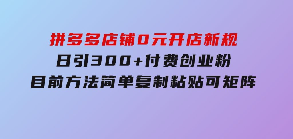 拼多多店铺0元开店新规，日引300+付费创业粉，目前方法简单复制粘贴可矩阵-柚子资源网