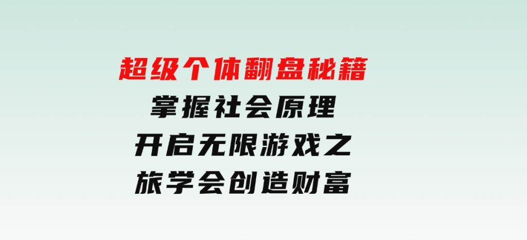 超级个体翻盘秘籍：掌握社会原理，开启无限游戏之旅，学会创造财富-柚子资源网