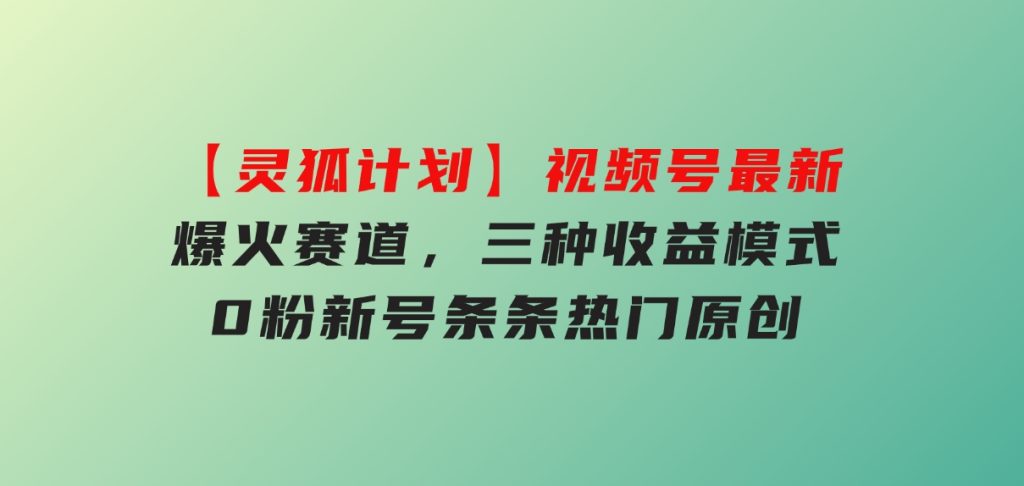 【灵狐计划】视频号最新爆火赛道，三种收益模式，0粉新号条条热门原创-柚子资源网