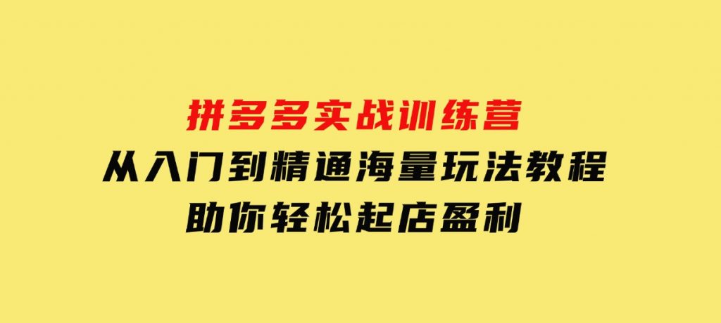 拼多多实战训练营，从入门到精通，海量玩法教程，助你轻松起店盈利-柚子资源网