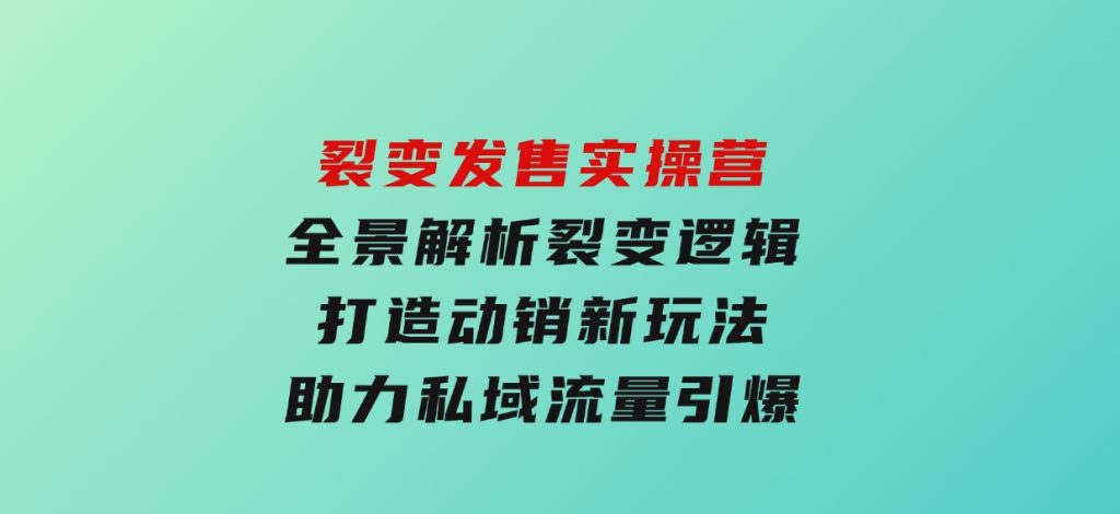 裂变发售实操营，全景解析裂变逻辑，打造动销新玩法，助力私域流量引爆-柚子资源网