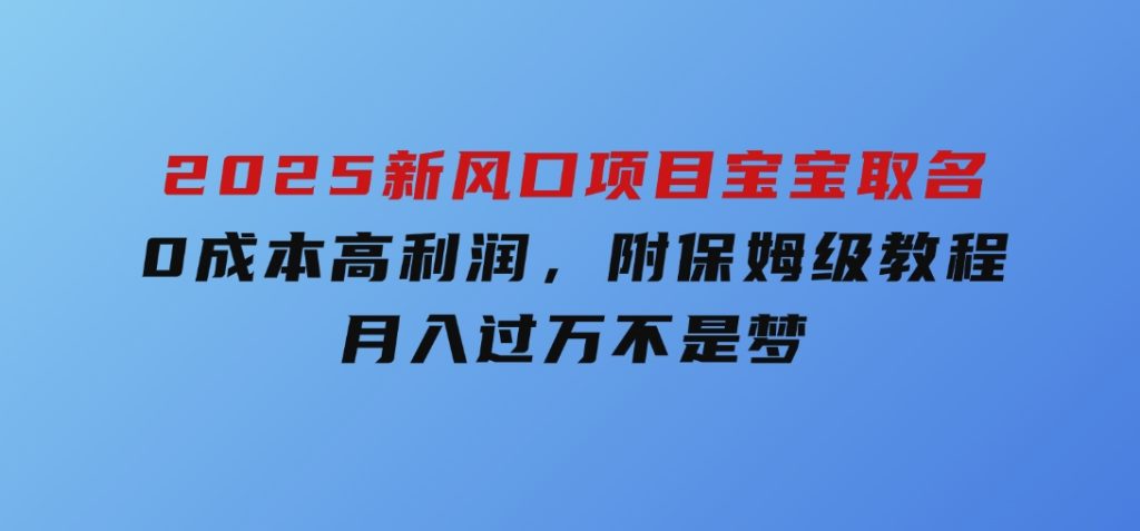 2025新风口项目宝宝取名，0成本高利润，附保姆级教程，月入过万不是梦-柚子资源网