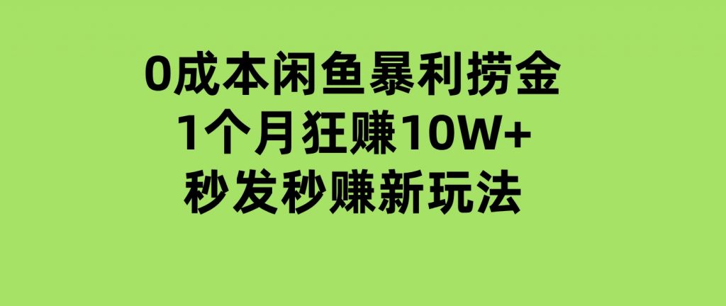0成本闲鱼暴利捞金，1个月狂赚10W+，秒发秒赚新玩法-柚子资源网