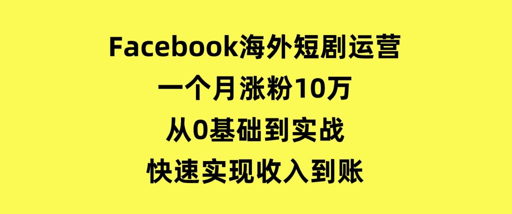 Facebook海外短剧运营：一个月涨粉10万，从0基础到实战，快速实现收入到账-柚子资源网