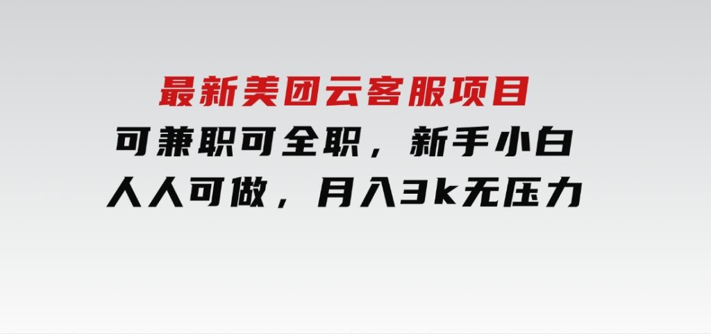 最新美团云客服项目，可兼职可全职，新手小白人人可做，月入3k无压力-柚子资源网
