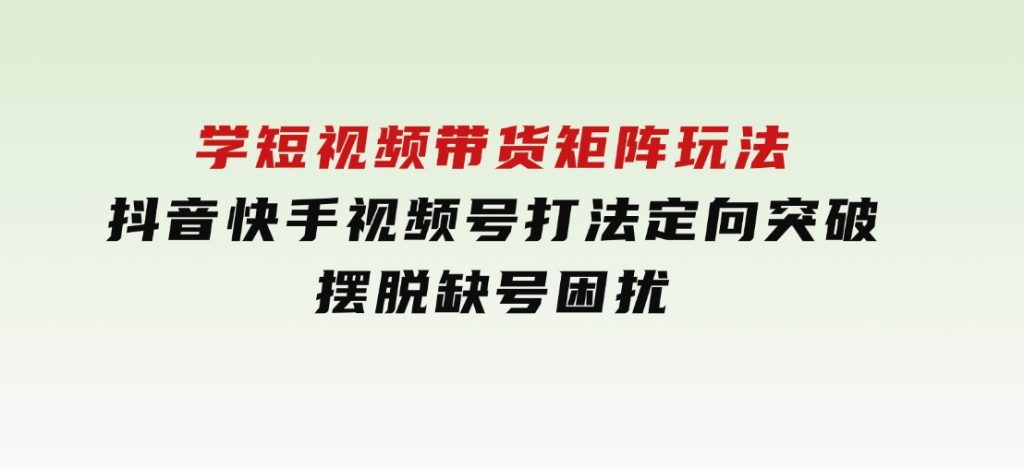 线下课：学短视频带货矩阵玩法抖音快手视频号打法定向突破，摆脱缺号困扰-柚子资源网