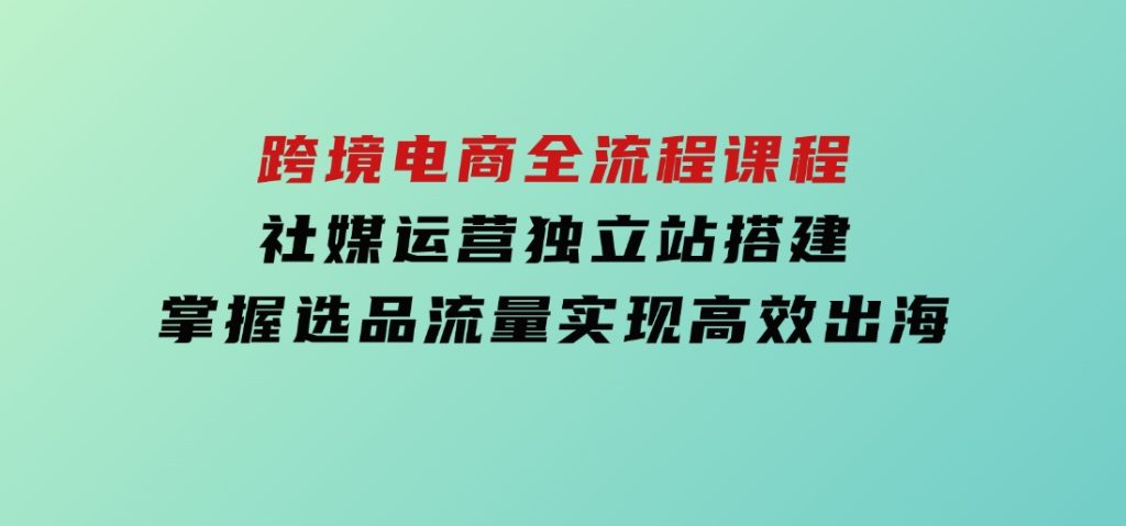 跨境电商全流程课程，社媒运营独立站搭建，掌握选品流量，实现高效出海-柚子资源网
