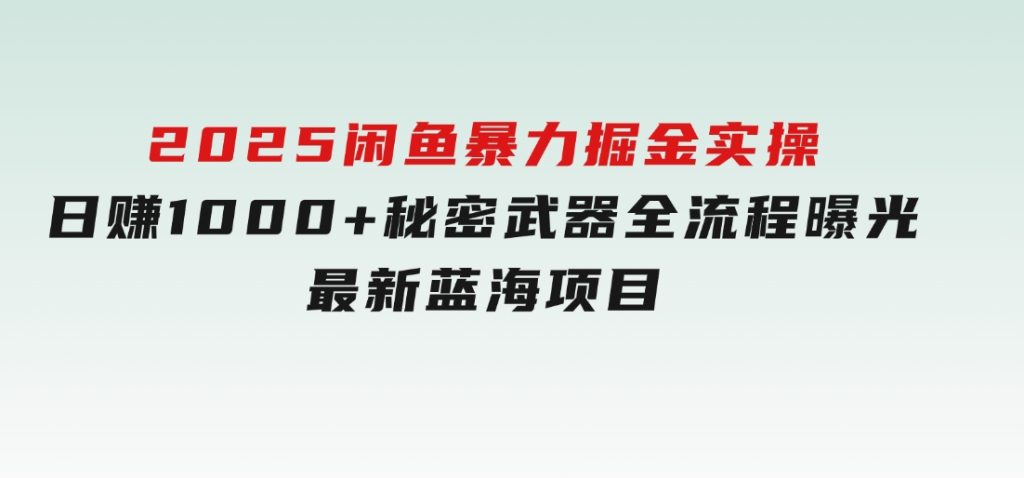 2025闲鱼暴力掘金实操！日赚1000+秘密武器全流程曝光，最新蓝海项目信-柚子资源网
