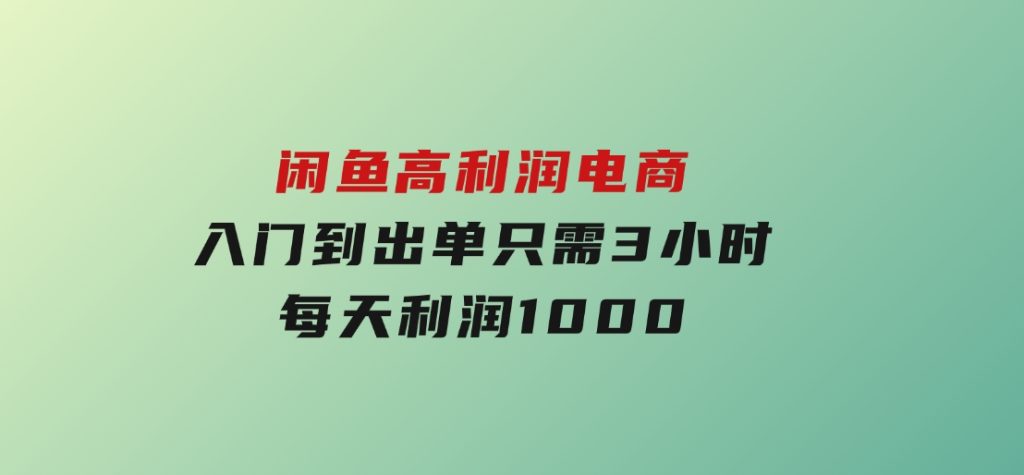 闲鱼高利润电商，入门到出单只需3小时，每天利润1000-柚子资源网