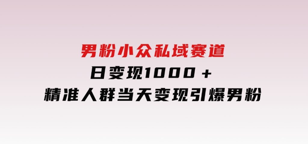 男粉小众私域赛道，日变现1000＋，精准人群，当天变现，引爆男粉-柚子资源网