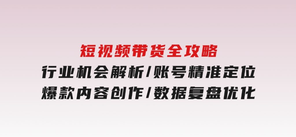 短视频带货全攻略，行业机会解析/账号精准定位/爆款内容创作/数据复盘优化-柚子资源网