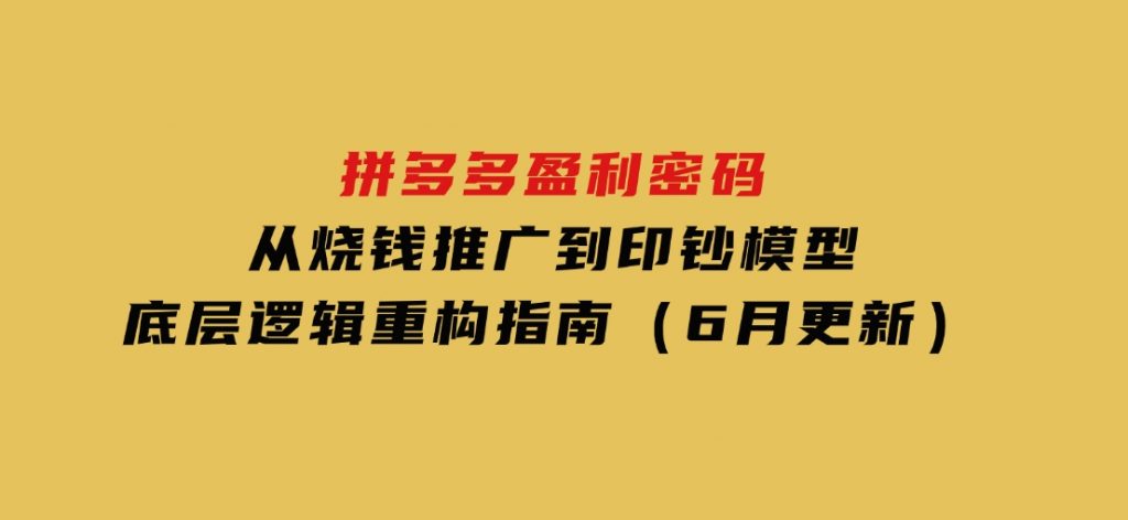 拼多多盈利密码：从烧钱推广到印钞模型，底层逻辑重构指南（6月更新）-柚子资源网