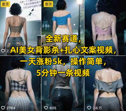 全新赛道，AI美女背影杀+扎心文案视频，一天涨粉5k，操作简单，5分钟一条视频-柚子资源网