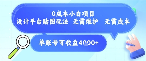 0成本小白项目，设计平台贴图玩法，无需维护，无需成本，单账号单月可产生收益4k+-柚子资源网