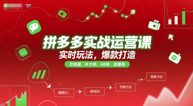 拼多多实战运营课，实时玩法，爆款打造，改销量，补大单，AB单，直播等（更新2025月）-柚子资源网