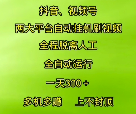 抖音视频号两大平台自动运行，全程脱离人工，自动获取收益，一天3张+，多机多挣，上不封顶【揭秘】-柚子资源网