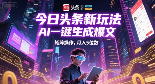 今日头条新玩法，AI一键生成爆文，矩阵操作，月入5位数-柚子资源网