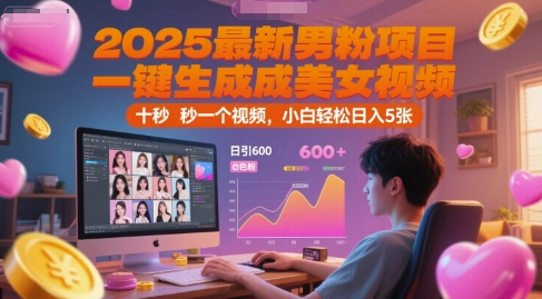 2025最新男粉项目，一键生成美女视频，日引600+色粉十秒一个视频，小白轻松日入5张【揭秘】-柚子资源网
