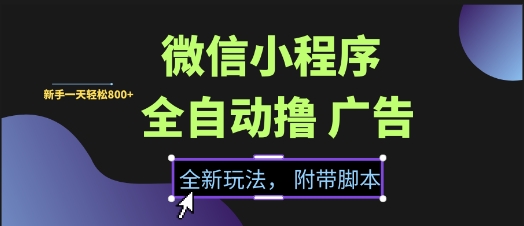 微信小程序全自动撸广告项目，彻底解决没流量的问题，新手一天8张+【揭秘】-柚子资源网