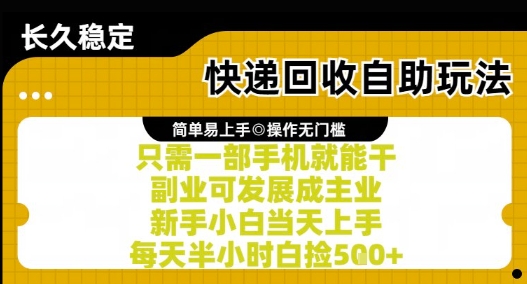 快递回收自助玩法，亲测只需一部手机就能干，新手小白当天上手，每天半小时白捡5张+【揭秘】-柚子资源网