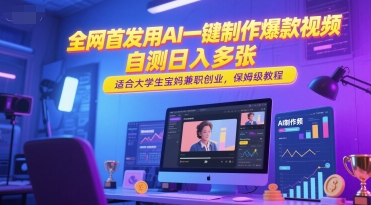 全网首发用AI一键制作爆款视频，自测日入多张，适合大学生宝妈兼职创业，保姆级教程-柚子资源网