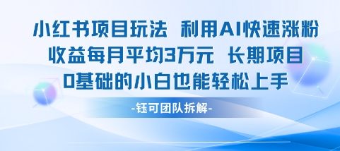 适合小白操作的小红书新项目，利用AI快速涨粉，收益每月平均1W+-柚子资源网