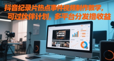 抖音纪录片热点事件视频制作教学，可过伙伴计划，多平台分发撸收益-柚子资源网