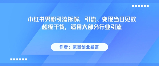 小红书男粉引流拆解，引流、变现当日见效超级干货，适用大部分行业引流-柚子资源网