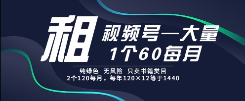 租视频号，一个60每月，2个120.纯绿色、无风险，常年租【揭秘】-柚子资源网