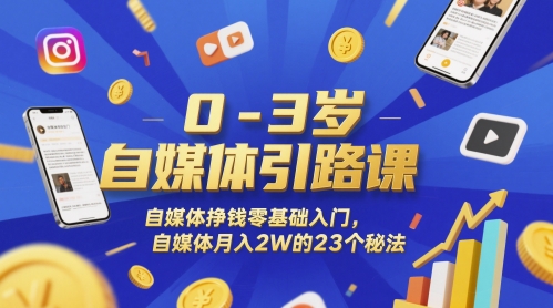 0-3岁自媒体引路课，自媒体挣钱零基础入门，自媒体月入2W的23个秘法-柚子资源网