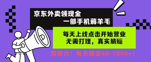 京东外卖领现金，一部手机薅羊毛，每天上线动动手指，无需打理，每天保底60+，每天就是如此轻松【揭秘】-柚子资源网