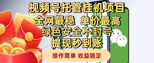 视频号托管挂G项目全网最稳，单价最高，绿色安全不封号提现秒到账，操作简单，收益稳定【揭秘】-柚子资源网
