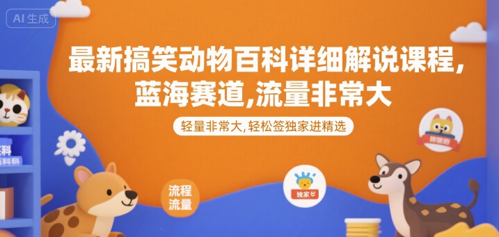 最新搞笑动物百科详细解说课程，蓝海赛道，流量非常大，轻松签独家进精选-柚子资源网