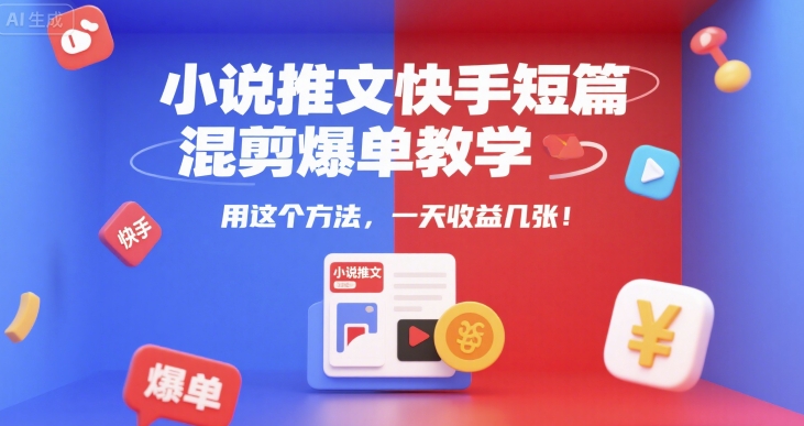 小说推文快手短篇混剪爆单教学，用这个方法，一天收益几张-柚子资源网