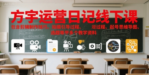 方宇运营日记线下课，包含剪辑制作技巧、拍摄引导过程、起号思维导图、选题等多个教学资料-柚子资源网