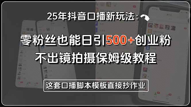 25年抖音口播新玩法：零粉丝也能日引500+创业粉，不出镜拍摄保姆级教程…-柚子资源网