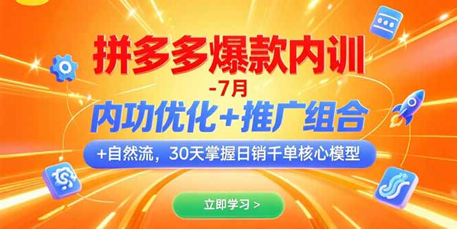拼多多爆款内训-7月内功优化+推广组合+自然流30天掌握日销千单核心模型-柚子资源网