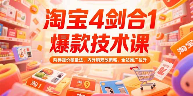 淘宝4剑合1爆款技术课73期：阶梯提价破量法，内外销双改策略全站推广拉升-柚子资源网