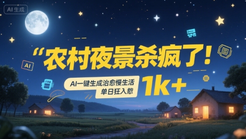 农村夜景杀疯了！AI一键生成治愈系慢生活，单日狂入1k+-柚子资源网
