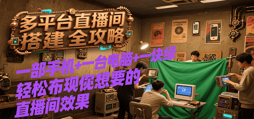 多平台直播间搭建全攻略，一部手机+一台电脑+一块绿布轻松实现你想要的直播间效果-柚子资源网