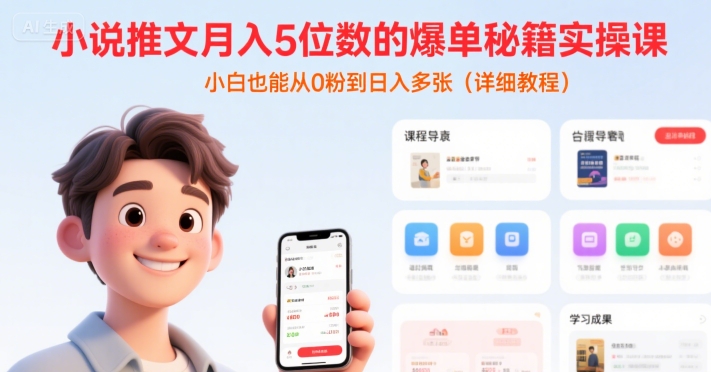 小说推文月入5位数的爆单秘籍实操课，，小白也能从0粉到日入多张(详细教程)-柚子资源网