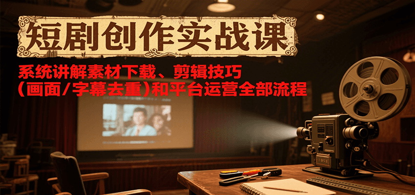 短剧创作实战课，系统讲解素材下载、剪辑技巧(画面/字幕去重)和平台运营全部流程-柚子资源网