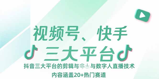 视频号、快手、抖音三大平台的剪辑与数字人直播技术，内容涵盖20+热门赛道-柚子资源网