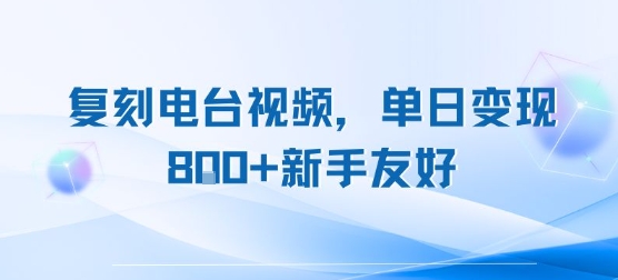 复刻电台视频，单日变现8张+新手友好，长期可做-柚子资源网
