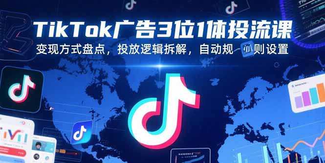 TikTok广告3位1体投流课，变现方式盘点，投放逻辑拆解，自动规则设置-柚子资源网