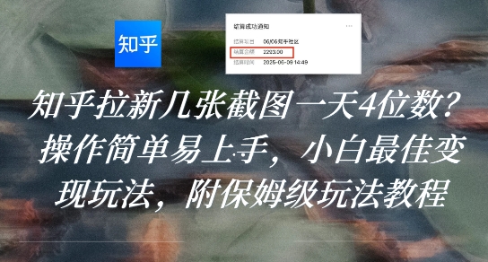 知乎拉新几张截图一天4位数？操作简单易上手，小白最佳变现玩法，附保姆级玩法教程-柚子资源网