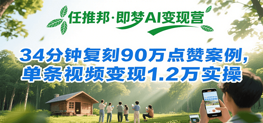 任推邦·即梦AI变现营，34分钟复刻90万点赞案例，单条视频变现1.2万实操-柚子资源网