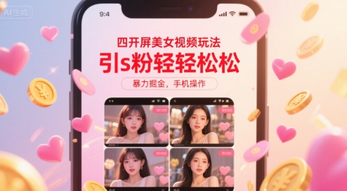四开屏美女视频玩法，引s粉轻轻松松，暴力掘金，手机操作【揭秘】-柚子资源网