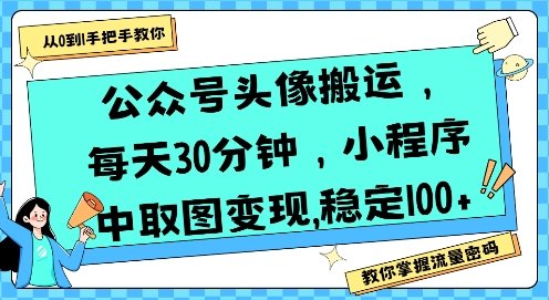 公众号头像搬运，每天30分钟，小程序中取图变现稳定100+-柚子资源网